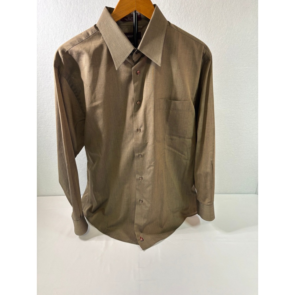 Nordstrom Mens Olive Brown Cotton Dress Shirt 16.5 32 Fabric Woven in Austria